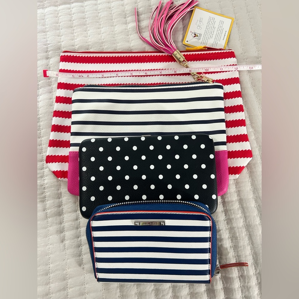 Assorted Clutch handbags - stripes, polka dots - one is Stella & Dot stripes